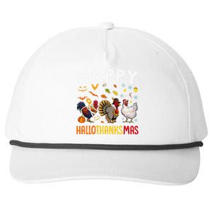 Chickens Happy HalloThanksMas Thanksgiving Christmas Snapback Five-Panel Rope Hat