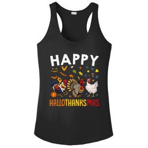 Chickens Happy HalloThanksMas Thanksgiving Christmas Ladies PosiCharge Competitor Racerback Tank