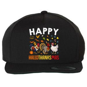 Chickens Happy HalloThanksMas Thanksgiving Christmas Wool Snapback Cap