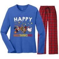 Chickens Happy HalloThanksMas Thanksgiving Christmas Women's Long Sleeve Flannel Pajama Set 