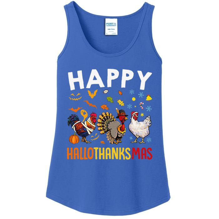 Chickens Happy HalloThanksMas Thanksgiving Christmas Ladies Essential Tank