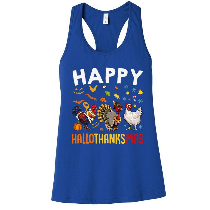 Chickens Happy HalloThanksMas Thanksgiving Christmas Women's Racerback Tank