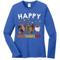 Chickens Happy HalloThanksMas Thanksgiving Christmas Ladies Long Sleeve Shirt