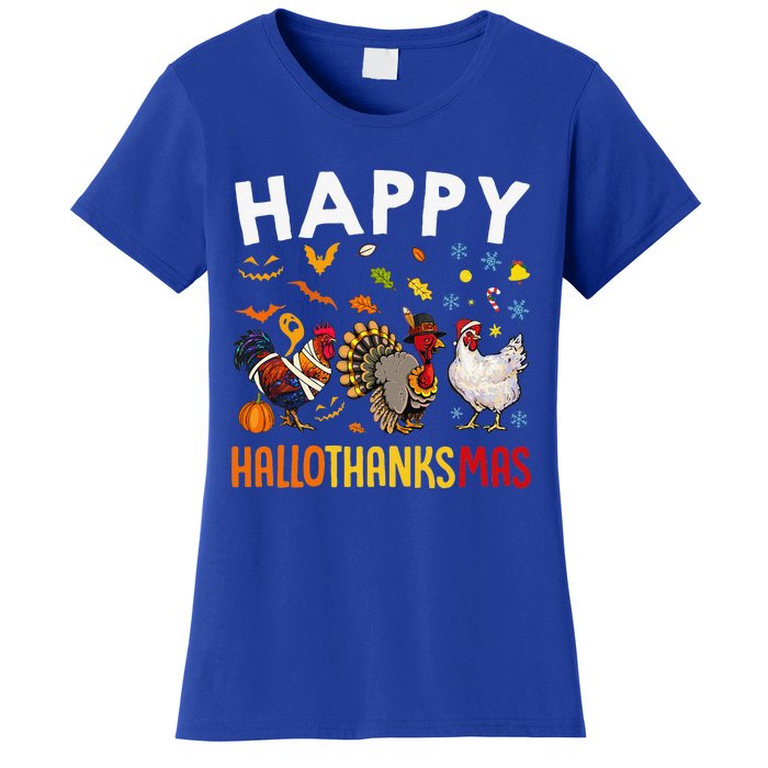 Chickens Happy HalloThanksMas Thanksgiving Christmas Women's T-Shirt