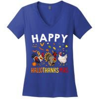 Chickens Happy HalloThanksMas Thanksgiving Christmas Women's V-Neck T-Shirt