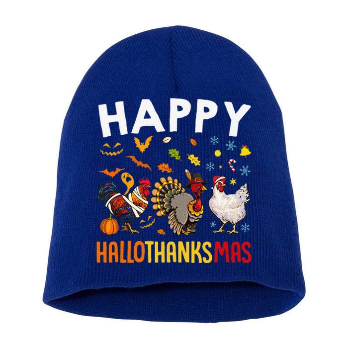 Chickens Happy HalloThanksMas Thanksgiving Christmas Short Acrylic Beanie