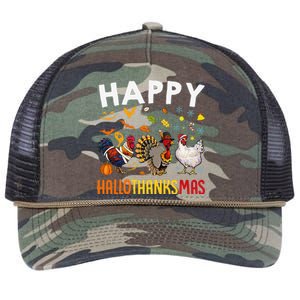 Chickens Happy HalloThanksMas Thanksgiving Christmas Retro Rope Trucker Hat Cap