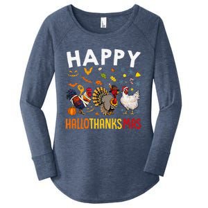 Chickens Happy HalloThanksMas Thanksgiving Christmas Women's Perfect Tri Tunic Long Sleeve Shirt