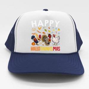 Chickens Happy HalloThanksMas Thanksgiving Christmas Trucker Hat