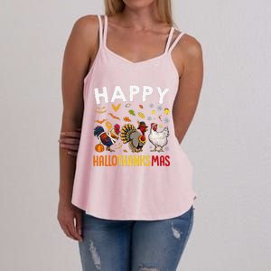 Chickens Happy HalloThanksMas Thanksgiving Christmas Women's Strappy Tank