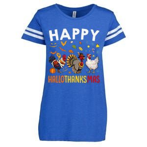 Chickens Happy HalloThanksMas Thanksgiving Christmas Enza Ladies Jersey Football T-Shirt