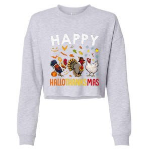 Chickens Happy HalloThanksMas Thanksgiving Christmas Cropped Pullover Crew