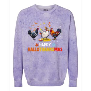 Chicken Halloween Happy Hallothanksmas Autumn Thanksgiving Gift Colorblast Crewneck Sweatshirt