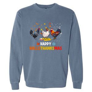 Chicken Halloween Happy Hallothanksmas Autumn Thanksgiving Gift Garment-Dyed Sweatshirt