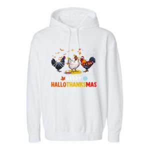 Chicken Halloween Happy Hallothanksmas Autumn Thanksgiving Gift Garment-Dyed Fleece Hoodie