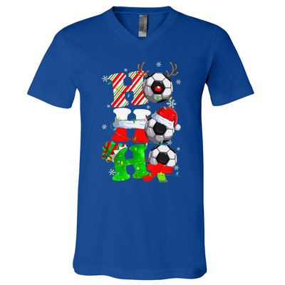 Christmas Ho Ho Ho Santa Reindeer Soccer Pajama S V-Neck T-Shirt