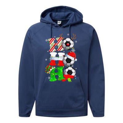 Christmas Ho Ho Ho Santa Reindeer Soccer Pajama S Performance Fleece Hoodie