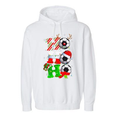 Christmas Ho Ho Ho Santa Reindeer Soccer Pajama S Garment-Dyed Fleece Hoodie