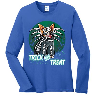 Corgi Happy Halloween Costume Skeleton Cool Gift Ladies Long Sleeve Shirt