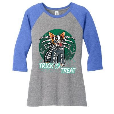 Corgi Happy Halloween Costume Skeleton Cool Gift Women's Tri-Blend 3/4-Sleeve Raglan Shirt