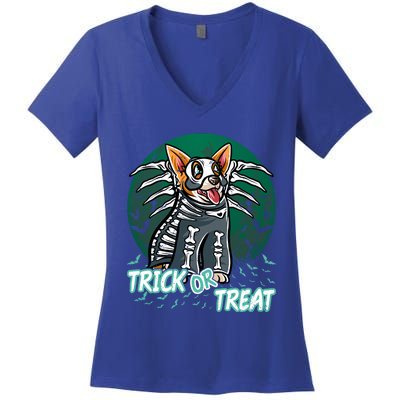 Corgi Happy Halloween Costume Skeleton Cool Gift Women's V-Neck T-Shirt