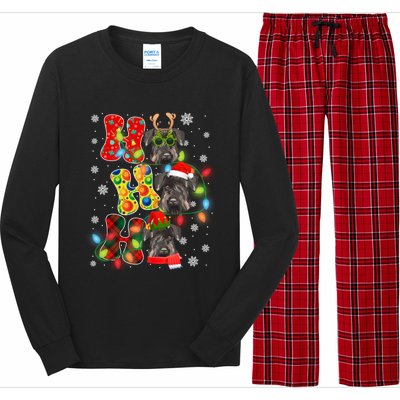 Christmas Ho Ho Ho Cute Schnauzer Dog Xmas Lights Pajama Cute Gift Long Sleeve Pajama Set