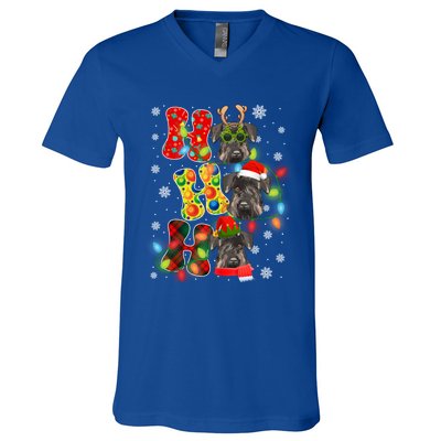 Christmas Ho Ho Ho Cute Schnauzer Dog Xmas Lights Pajama Cute Gift V-Neck T-Shirt