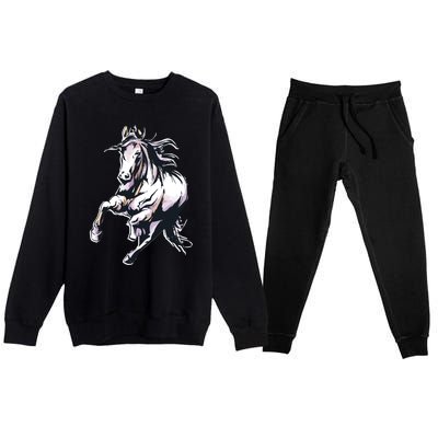 Colored Horse Horseback Riding Great Gift Premium Crewneck Sweatsuit Set