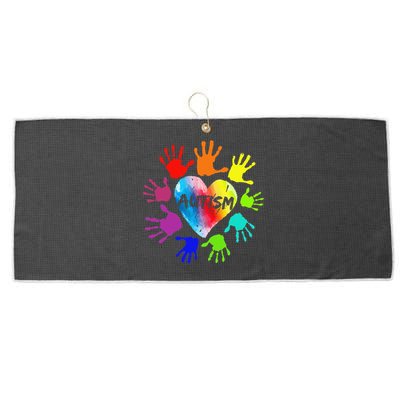 Colorful Heart Hands Autism Awareness Large Microfiber Waffle Golf Towel