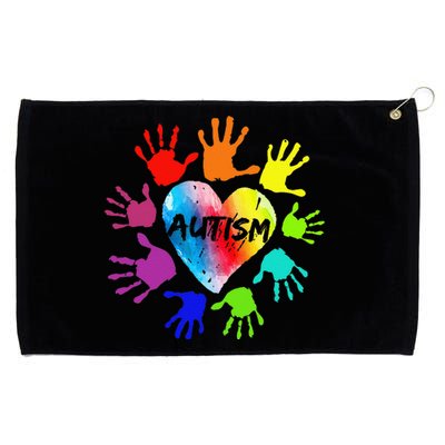 Colorful Heart Hands Autism Awareness Grommeted Golf Towel