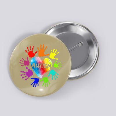 Colorful Heart Hands Autism Awareness Button