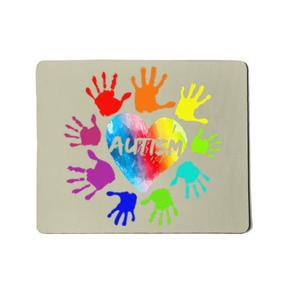 Colorful Heart Hands Autism Awareness Mousepad