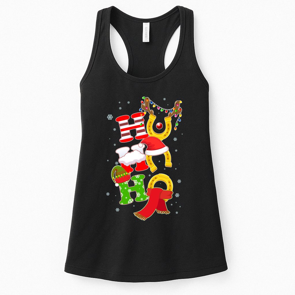 Christmas Ho Ho Ho Reindeer Horseshoes Womens Tank Top