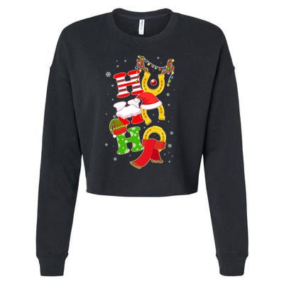 Christmas Ho Ho Ho Reindeer Horseshoes Cropped Pullover Crew