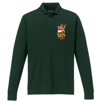 Christmas Ho Ho Ho Reindeer Horseshoes Performance Long Sleeve Polo