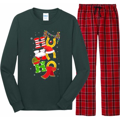 Christmas Ho Ho Ho Reindeer Horseshoes Long Sleeve Pajama Set