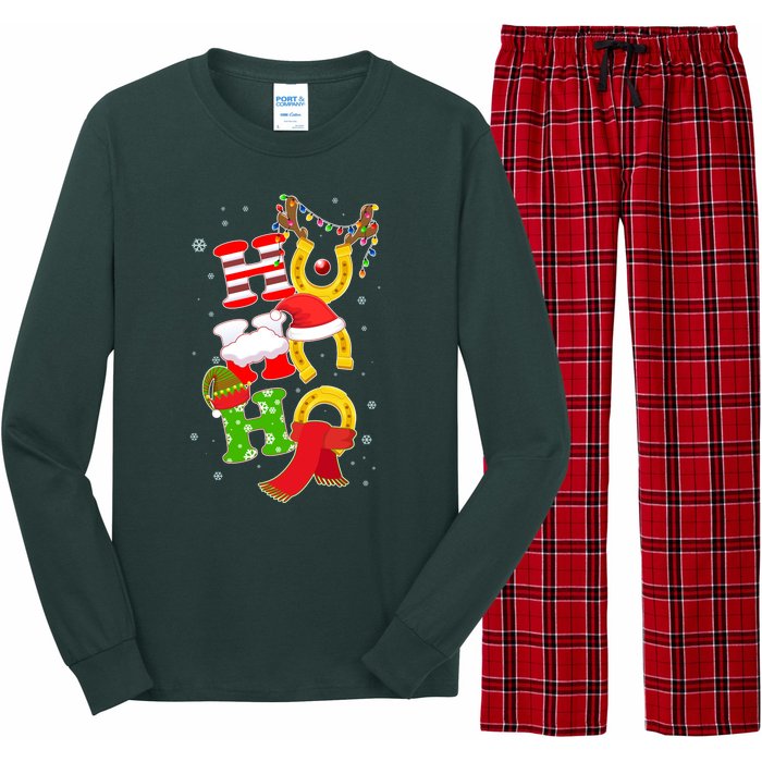 Christmas Ho Ho Ho Reindeer Horseshoes Long Sleeve Pajama Set