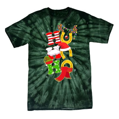 Christmas Ho Ho Ho Reindeer Horseshoes Tie-Dye T-Shirt