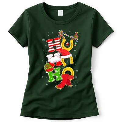 Christmas Ho Ho Ho Reindeer Horseshoes Womens T-Shirt