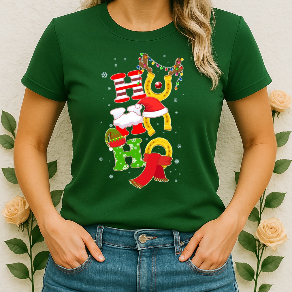 Christmas Ho Ho Ho Reindeer Horseshoes Womens T-Shirt