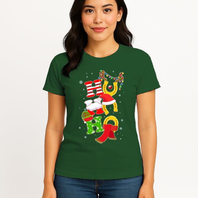 Christmas Ho Ho Ho Reindeer Horseshoes Womens T-Shirt