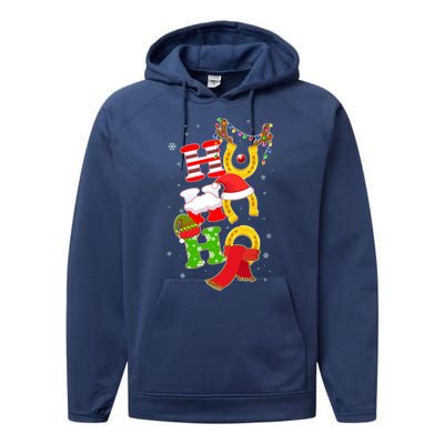 Christmas Ho Ho Ho Reindeer Horseshoes Performance Fleece Hoodie