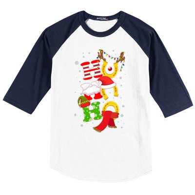 Christmas Ho Ho Ho Reindeer Horseshoes Baseball Sleeve Shirt