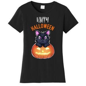 Cool Happy Halloween Cat And Jack O Lantern Women's T-Shirt