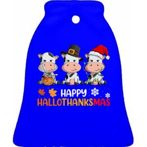 Cows Happy Hallothanksmas Great Gift Halloween Thanksgiving Xmas Gift Ceramic Bell Ornament