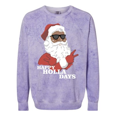 Christmas Happy Holla Days African American Santa Gift Colorblast Crewneck Sweatshirt