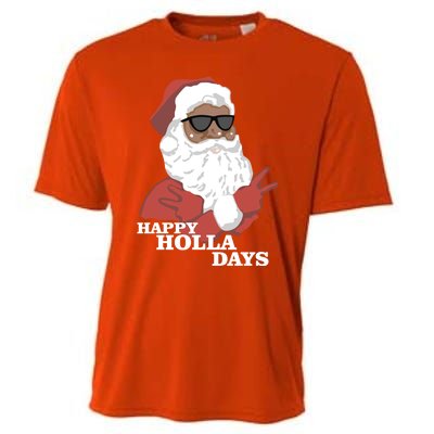 Christmas Happy Holla Days African American Santa Gift Cooling Performance Crew T-Shirt