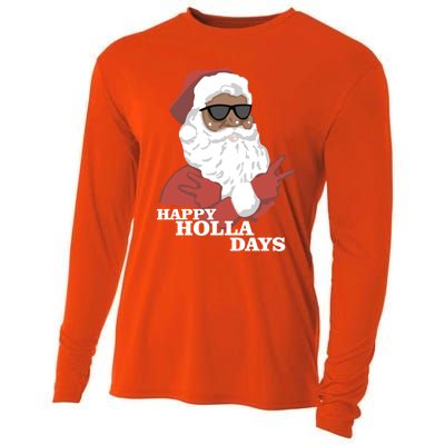 Christmas Happy Holla Days African American Santa Gift Cooling Performance Long Sleeve Crew