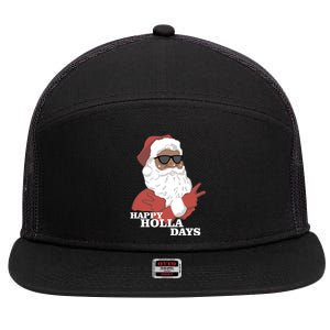 Christmas Happy Holla Days African American Santa Gift 7 Panel Mesh Trucker Snapback Hat