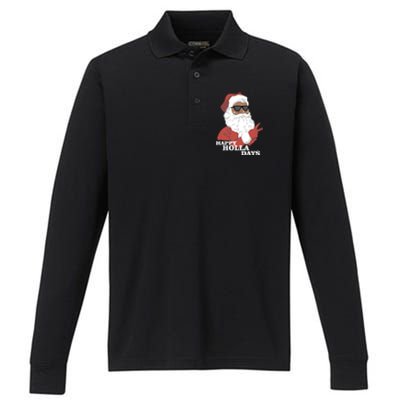 Christmas Happy Holla Days African American Santa Gift Performance Long Sleeve Polo